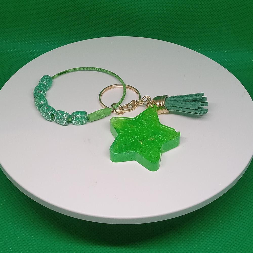 Green Star Keychain with Tassel